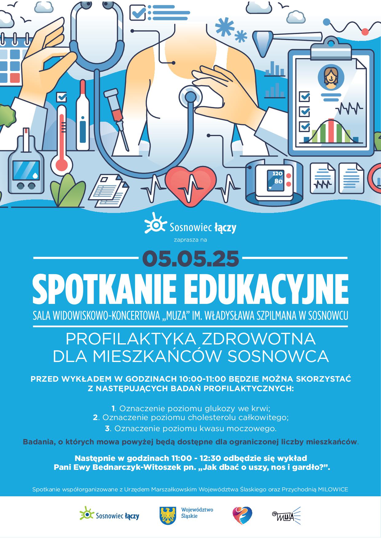 Plakat promocyjny spotkań edukacyjnych - maj 2025
