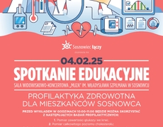 Plakat - Zapraszamy na lutowe spotkanie edukacyjne w Sosnowcu