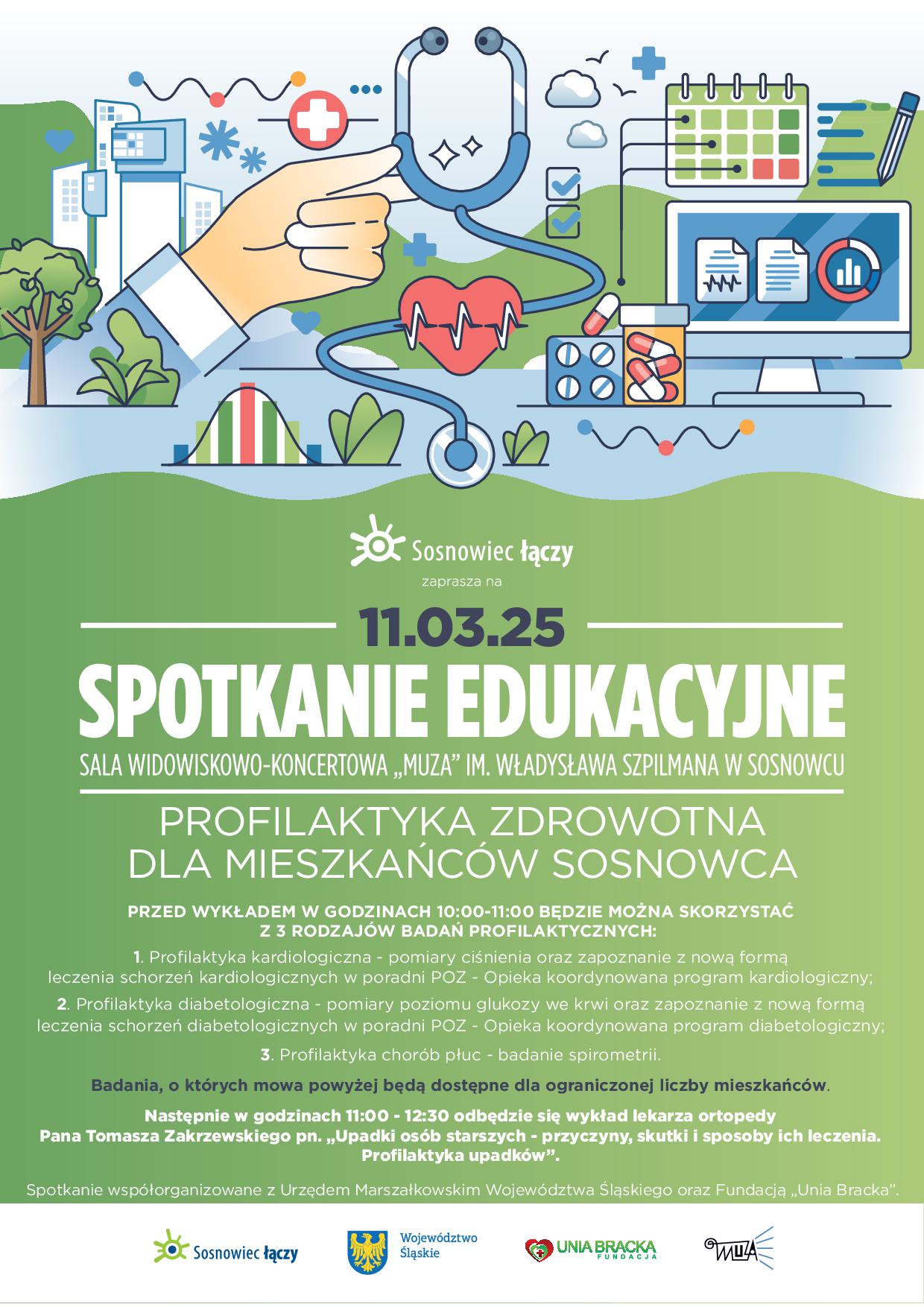 Plakat - Zapraszamy na marcowe spotkanie edukacyjne w Sosnowcu